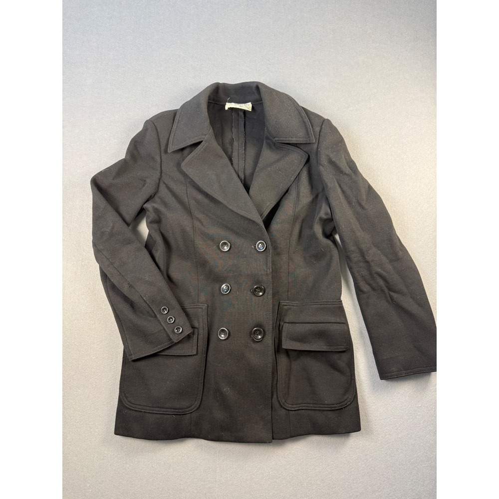 Kimberly Vintage Black 100% Virgin Wool Double Breasted Pea Coat ILGWU USA Made